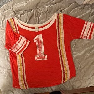 Free People Red Sporty T Shirt with woven design
